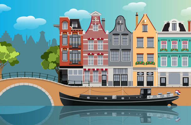 Amsterdam canal landscape - Vector, Image