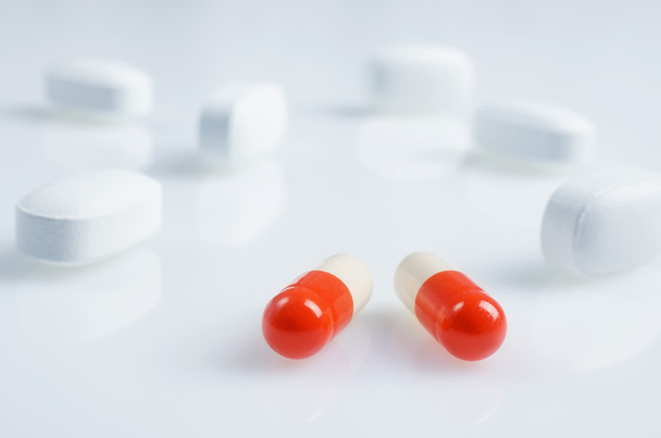 White and red medicine antibiotic pills - Photo, Image