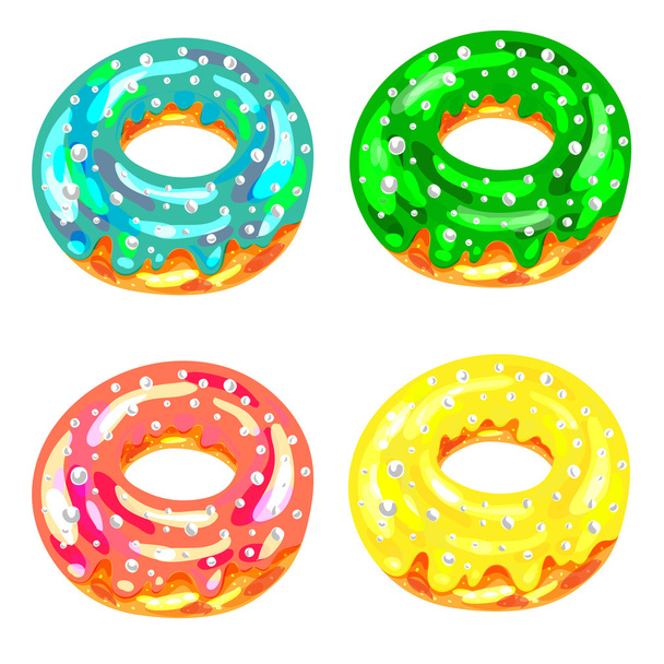 Set of multicolored donuts on white background - Vector, imagen