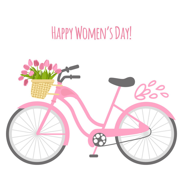 Vector illustration with bicycle and tulips - Διάνυσμα, εικόνα