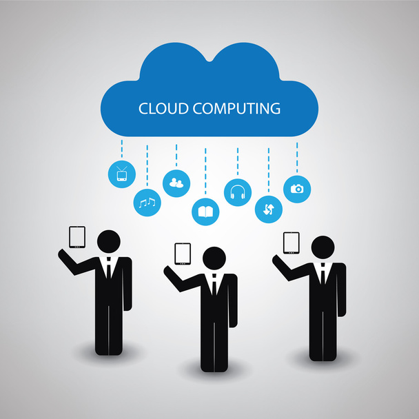 Cloud Computing koncepce designu s ikonami a lidé - Vektor, obrázek