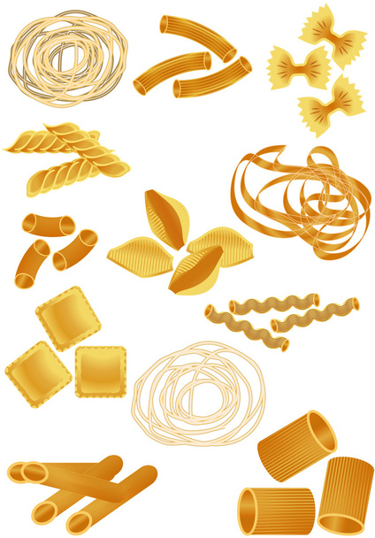Set of editable vector icons of different pasta shapes - Photo, Image