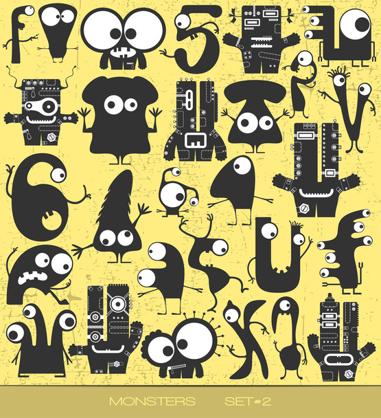 cute monsters on grunge background. - Vettoriali, immagini