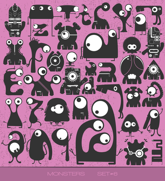 cute monsters on grunge background. - ベクター画像