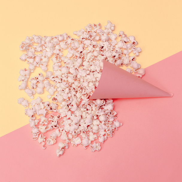 Vanilla fashion style. Popcorn in the cone Minimalism art - Фото, изображение