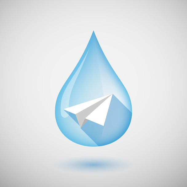 Long shadow water drop icon with a paper plane - Vector, Image