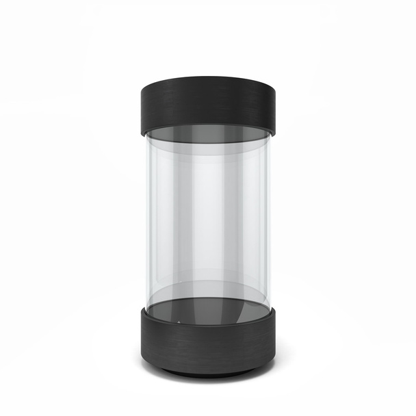 Vetrina rotonda vuota nera con tappo isolato su sfondo bianco
 - Foto, immagini