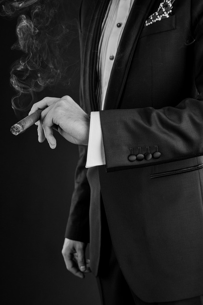 Die Hand eines Mannes mit einer Zigarre - Foto, Bild