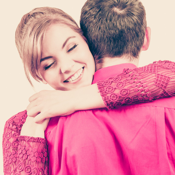 Girl hugging boyfriend romantically. - Foto, Imagen