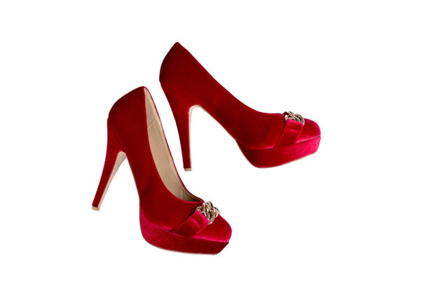 Pair of high heel red female shoes isolated on white background. - Photo, Image