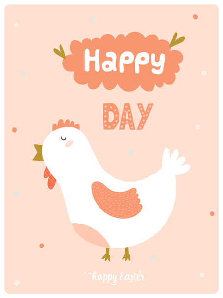 Happy Easter card with chicken - Wektor, obraz