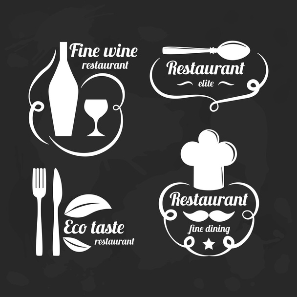 Restaurant logo elements. Set of flat logotypes for restaurants.  - Vetor, Imagem