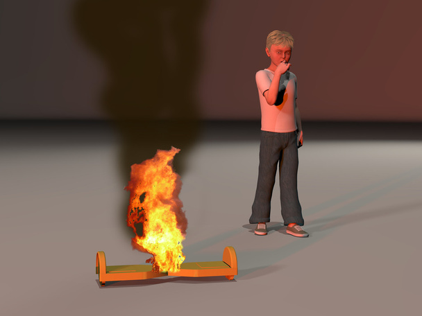 garçon hypnotisé par son hoverboard brûlant
 - Photo, image