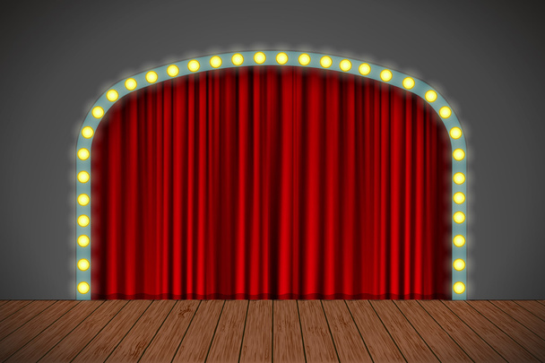 Vörös függöny színpadon - Vektor, kép