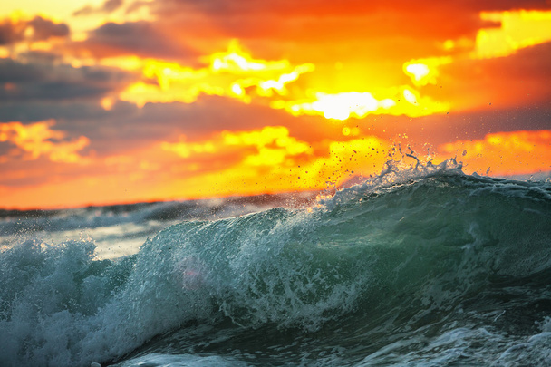 Красива зелена хвиля сходу сонця
 - Фото, зображення