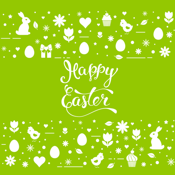 Original hand lettering "Happy Easter" with Easter symbols. - Vektor, obrázek