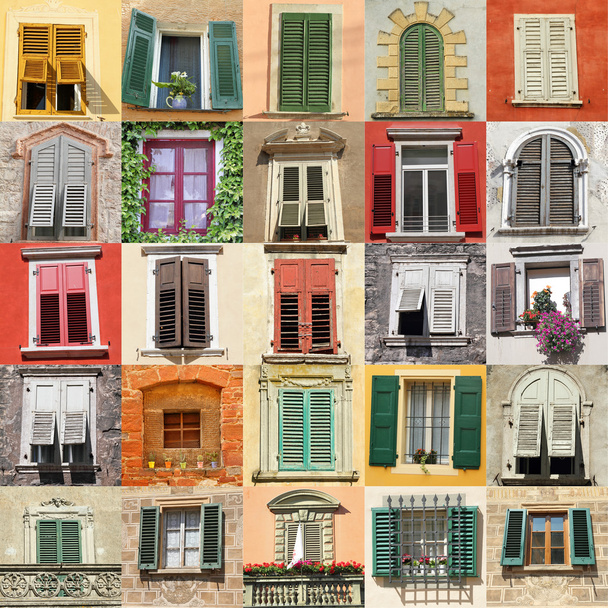 Collage with old windows from Italy, Europe - Photo, Image