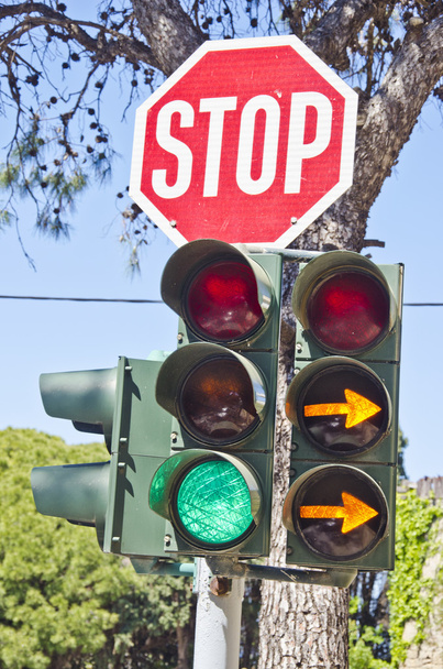 道路標識「停止」やトラフィック ライト  - 写真・画像