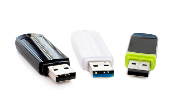 Three Flash memory card with the adapter USB  - Foto, afbeelding