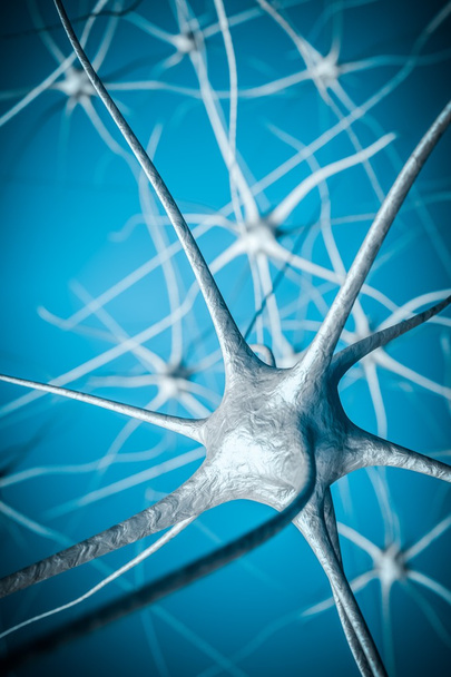 Neuronen im Gehirn, 3D-Darstellung neuronaler Netzwerke. - Foto, Bild