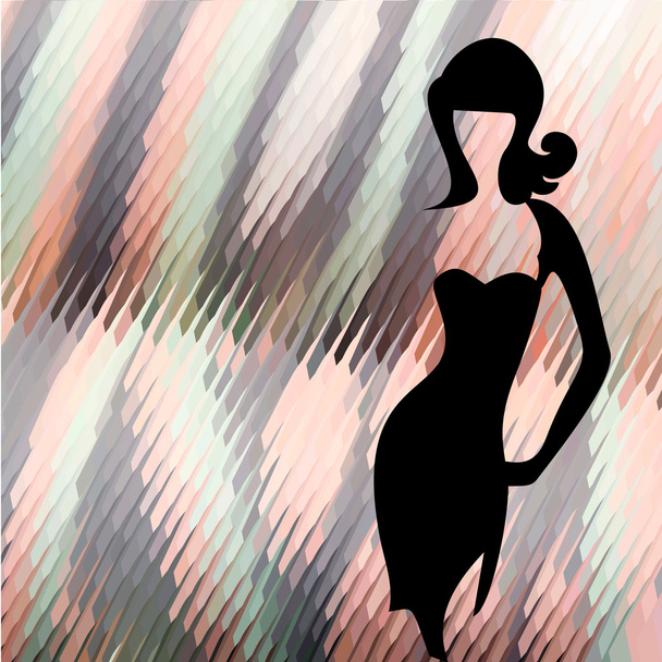 Женщины элегантный силуэт в платье частей типа лоскутной работы
 - Вектор,изображение
