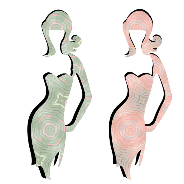 Жінки елегантний силует в сукні з клаптиків типу
 - Вектор, зображення