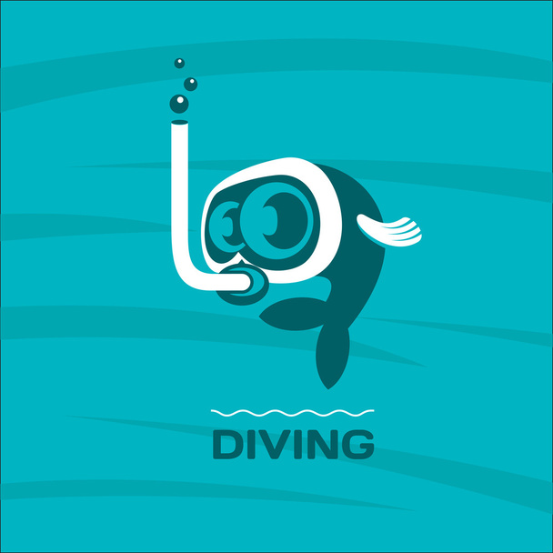 Diving. Fish diver mask with snorkel. Vector logo. 3 - Vector, Image