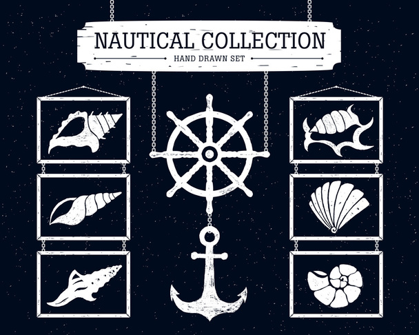 Hand drawn nautical icons set. - Vetor, Imagem