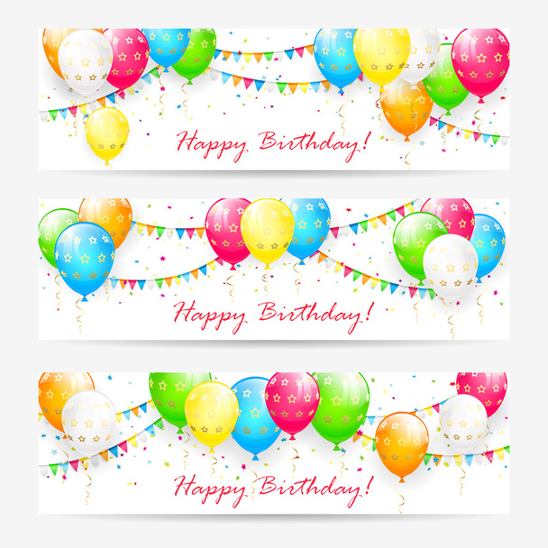 Birthday cards with balloons and confetti - Vetor, Imagem