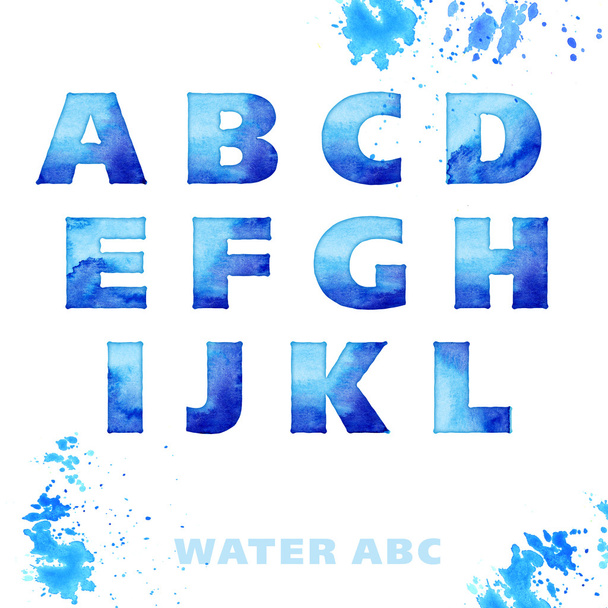 watercolor blue letters. water style lettering set - 写真・画像