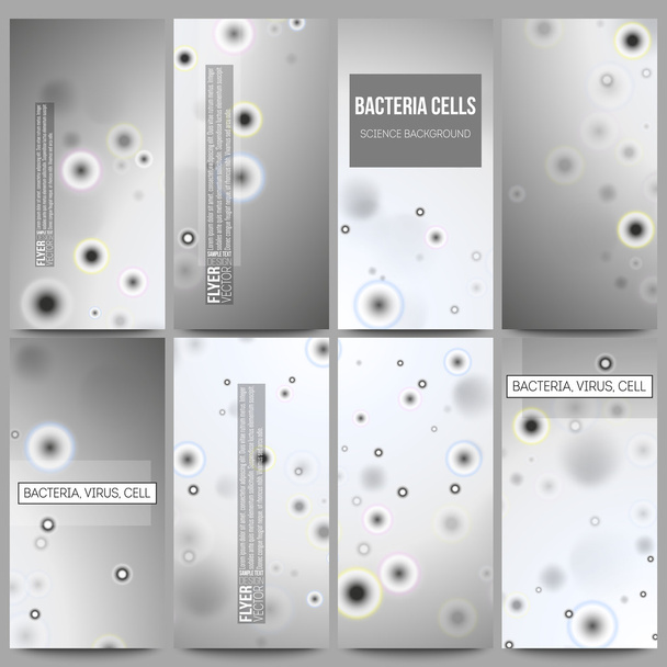 Set of modern flyers. Molecular research, cells in gray, science vector background - Vetor, Imagem