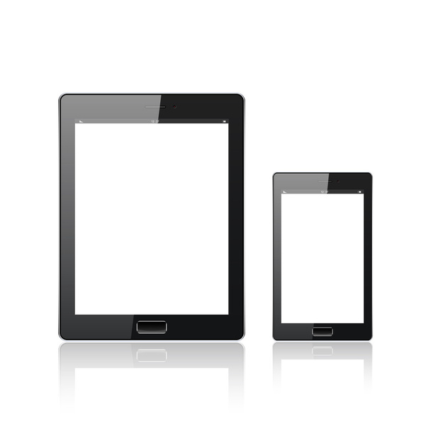 Tablette numérique moderne avec smartphone mobile isolé sur le blanc. Molécule et fond de communication. Illustration vectorielle
 - Vecteur, image