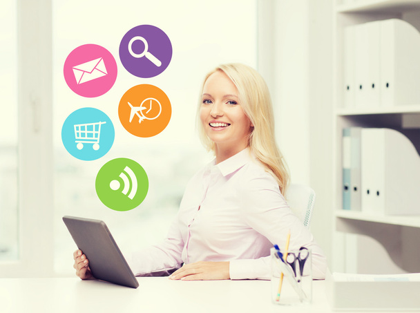 smiling businesswoman or student with tablet pc - Photo, image