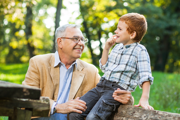 Grandfather and grandson in park - Photo, Image