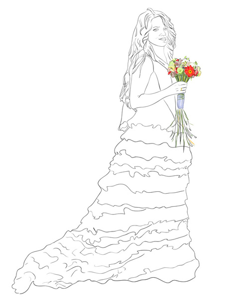 Bride with bouquet. - Vector, Image