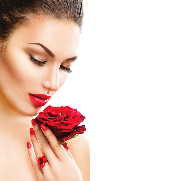 Beauty woman with red rose - Zdjęcie, obraz