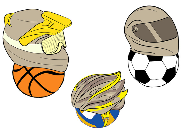 Balls in motorcycle helmets - Vector, Image