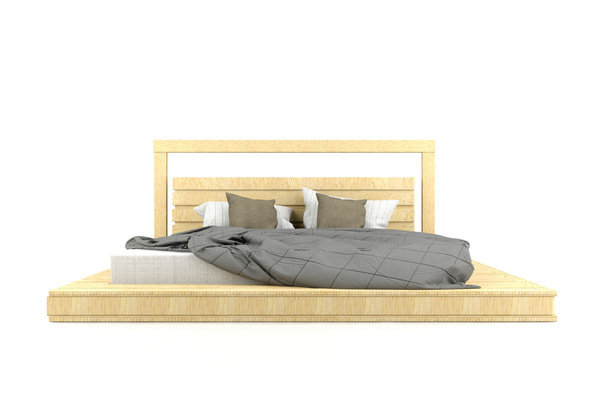 Современный и лофт дизайн деревянная кровать на белом фоне
 - Фото, изображение
