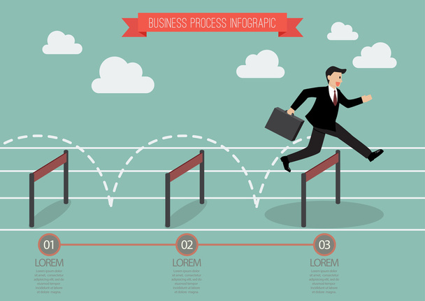 Бизнесмен перепрыгивает через инфографику препятствий
 - Вектор,изображение