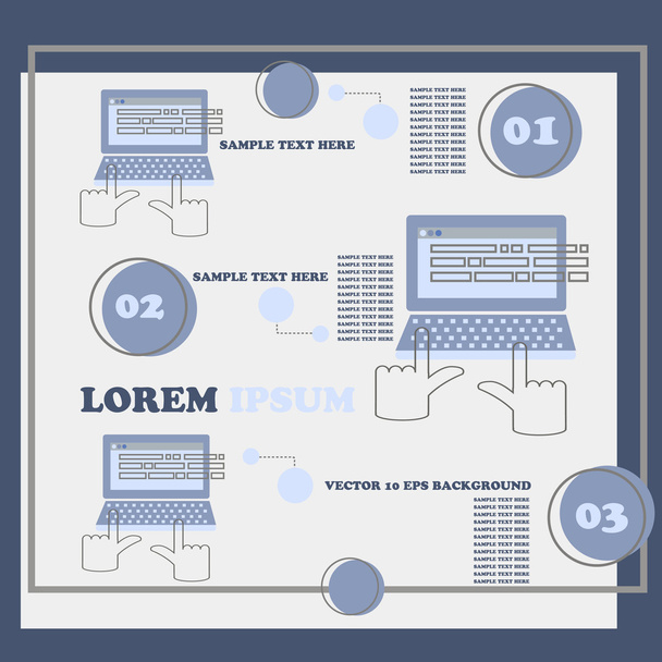 Creative template infographics card with laptop and hands flat v - Vector, Imagen