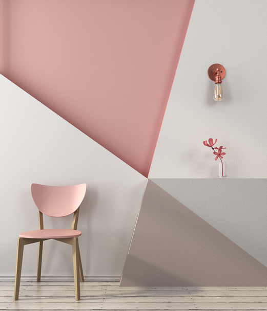 Silla rosa sobre el fondo de una pared geométrica
  - Foto, Imagen