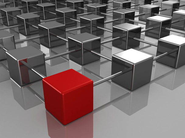 Différents cubes rouges dans la structure hiérarchique de l'entreprise
 - Photo, image