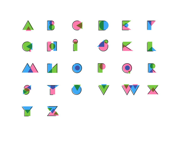Meetkundige gestileerde offset afdrukken, anaglyph, overdruk effect lettertype. Gebruik van letters te maken van uw eigen tekst, koptekst. - Vector, afbeelding
