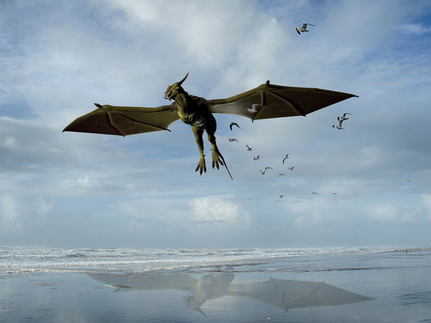 fliegender Drache über einem pazifischen Nordweststrand - Foto, Bild