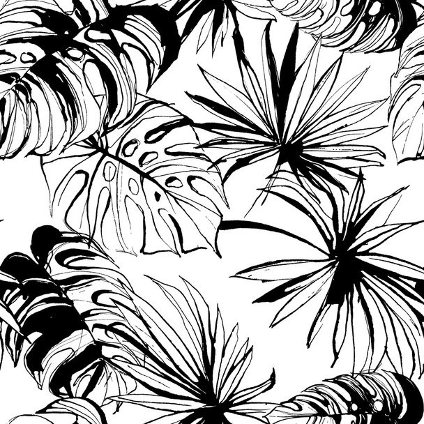 Tropical jungle floral seamless  pattern background with palm le - Vektör, Görsel