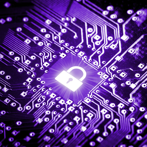 Lock on computer chip - Фото, зображення