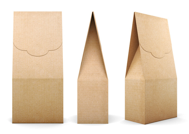 Three different kinds of Kraft bag on white background. 3d rende - Photo, Image