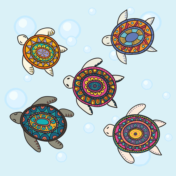 handgezeichnete Vektor bunte Doodle-Schildkröte mit orientalischem Ornament. - Vektor, Bild