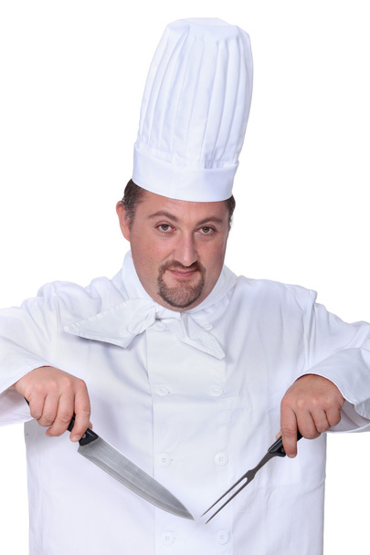 Chef with knife and fork - Φωτογραφία, εικόνα