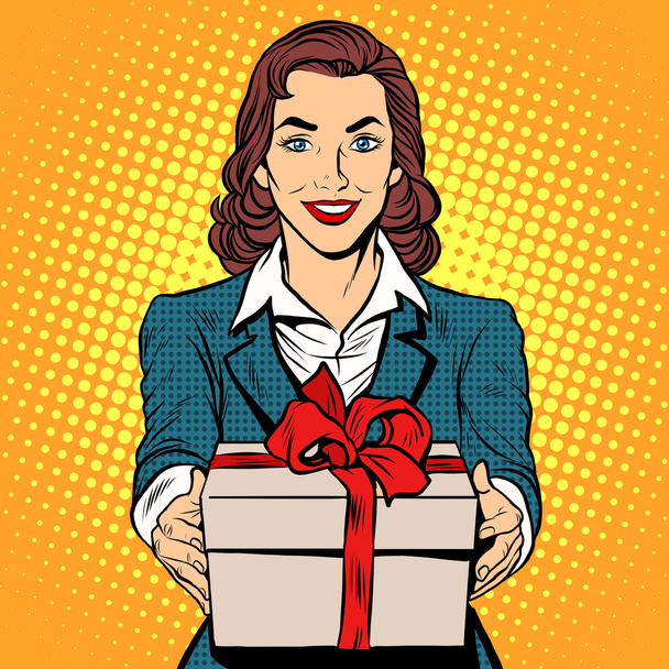 Business woman with gift box - Vecteur, image